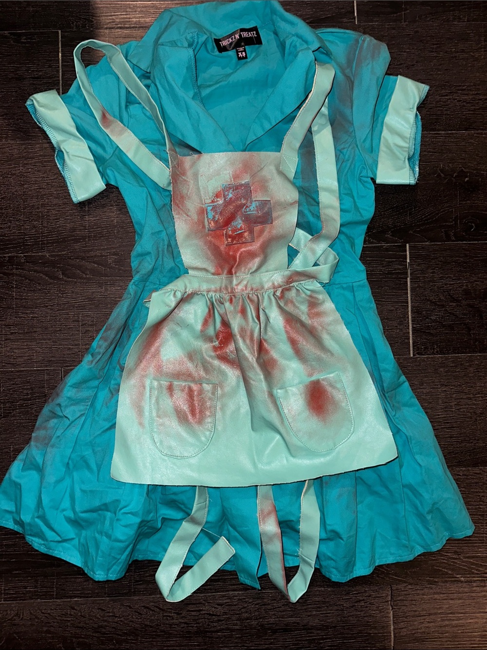 Trickz n Treatz  Teal Nurse Bloody Costume Dress with Apron